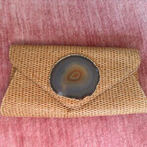 Woven Clutch with Agate Stone & Removable Gold Chain - Wimberly